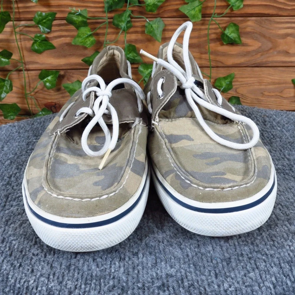Sperry Halyard 2-Eye Men Boat Shoe Size 12 Nautical Camo Canvas Sneakers Green